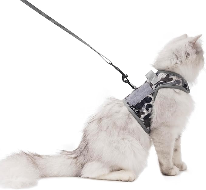 Tactical Kitty Harness and Leash for Walking Escape Proof Breathable Mesh Fabric, City Camo, X-Small, Adjustable Cat Walking Jackets, Padded Stylish Cat Vest