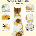 DENTRUN Cat Surgery Recovery Suit Female Male Soft Onesie, Kitten Surgical Collar Cone Alternative Shirt, Abdominal Wounds Anti-Licking Pajama for Small Pets Spay, Cat Body Suit Post Surgery
