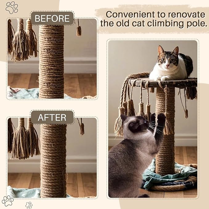 Sisal Rope for Cat Scratcher 1/4" 166 Ft Cat Tree Rope Twine for Repairing Cat Scratching Post Replacement DIY Hemp Rope for Carpet Mat, Pet Toy, and Crafts Gardening Home Decorating (Green)