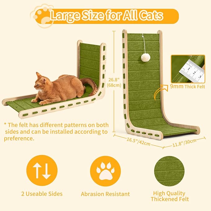 Cat Scratch Pad Felt Cat Scratcher for Indoor Cats Scratching Board Scratchers for Large Cat Scratch Furniture Protector with Ball Kitten Toys L Shape 26.8 Inch Green