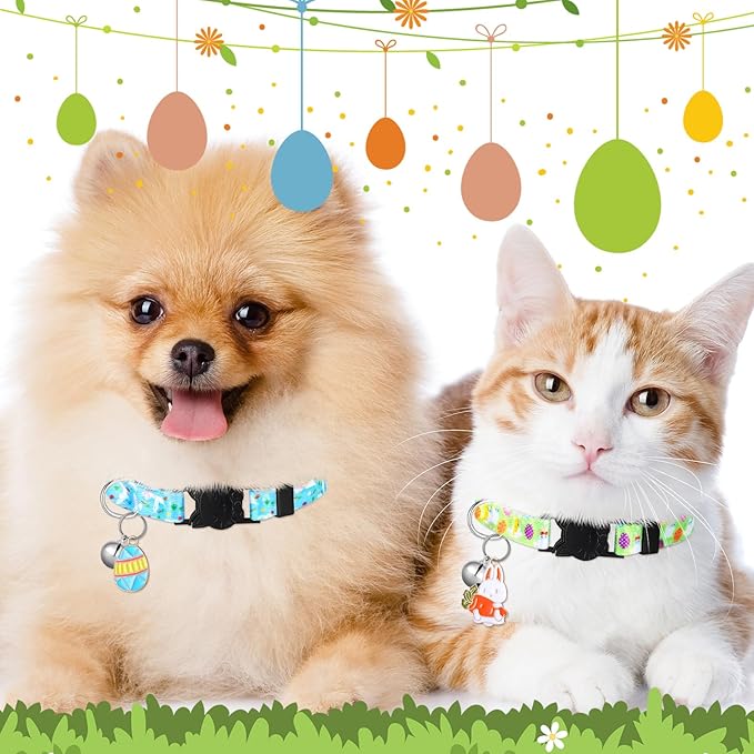 8 Pcs St. Patrick's Day Adjustable Cat Collar Easter Cat Collar with Bell Plastic Buckle Valentines Holiday Puppy Gift for Pet Kitten Puppy(Bunny)