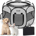 Pet Cat Playpen for Indoor Cats Enclosed, Puppy Dog Play Pen for Outdoor Travel Camping (Small Size, Light Grey)