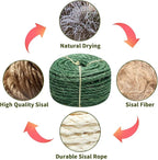 Green Sisal Rope 1/4 Inch by 49-Feet for Cat Scratching Post Tree Tower Replacement Repair and Replace, DIY Hemp Twine Rope for Kittens Shelves Furniture Window Bed Perch House Climbing, 6mm by 15m