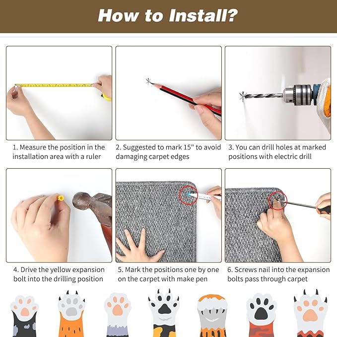 FHTONGE 71x15.8 Thickened Cat Wall Climbing Carpet with 16 Fixed Nails, Extra Large Tall Cat Scratch Pad for Wall, Wall Mounted Climbing Cat Scratcher for Furniture Couch Sofa Protector(Grey)