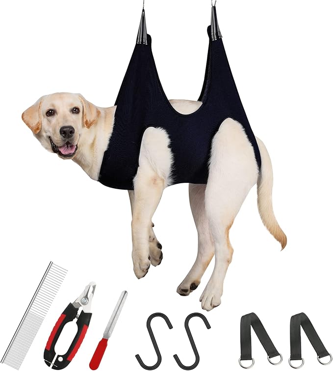 Guzekier Dog Grooming Hammock for Trim Nail, Dog Sling for Grooming, Dog Hammock Restraint Bag with Nail Clippers/Trimmer, Nail File, Pet Comb,Ear/Eye Care