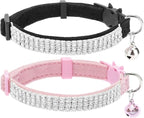 EXPAWLORER Soft Velvet Safe Cat Collars for Girl Cats -2 Pack Rhinestones Bling Diamante Adjustable Collars Breakaway- Chirstmas Cat Clollar Gifts with Bells for Boy Cats Kitty and Small Dogs