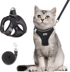 Cat Harness and Leash Set, Soft and Breathable Vest with Reflective Strip, Escape Proof Kitten Harness, Easy to Wear for Cats Walking and Traveling (Black, S)