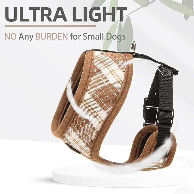 PUPTECK Soft Mesh Dog Harness and Leash Set Pet Puppy Cat Comfort Padded Vest No Pull Harnesses, Brown, M