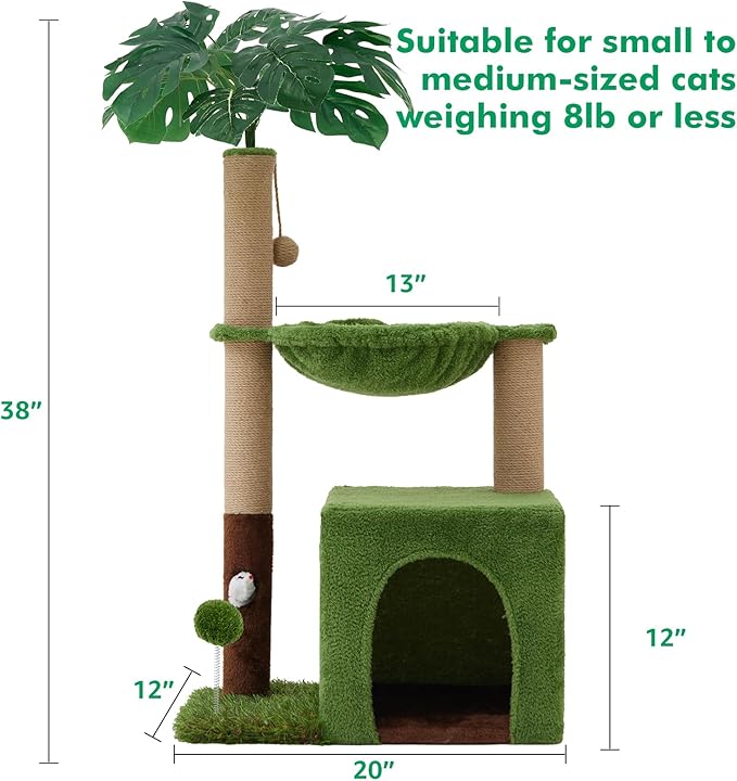 37" Cat Tree Tower for Indoor Cats，2-in-1 Multi-Functional Comfort with Premium Sisal Scratching Post, Cat Cando with Mouse Hole and Plush Toy Ball Large Hammock for Kitty or Small Cats