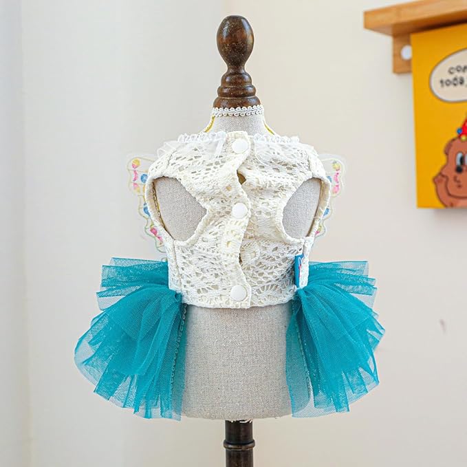 Fashion Sweet Puppy Dog Blingbling Princess Skirt Pet Dog Lace Cake Camisole Tutu Dress B-Blue L