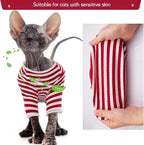 DENTRUN Hairless Cats Shirt Breathable Cat Daily Wear Clothes Stripe Vest Adorable Pajamas Jumpsuit Soft & Skin-Friendly