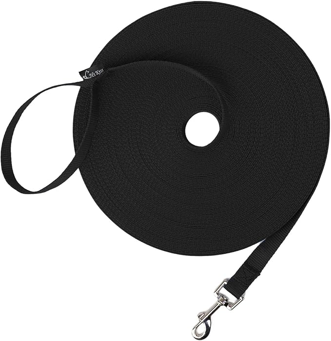 Hi Kiss Dog/Puppy Obedience Recall Training Agility Lead - 15ft 20ft 30ft 50ft 100ft Training Leash - Great for Play, Camping, or Backyard - Black 20ft