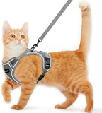 Cat Harness and Leash for Walking Escape Proof Soft Adjustable Cat Leash Breathable Comfortable Vest Easy to Wear Kitten Harness for Outdoor Travel Grey S