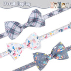 Breakaway Cat Collar with Removable Bow Tie and Bell, Cute Multi-Style Patterns, 3 Pack Safety Buckle Kitten Collars, Adjustable Pet Collar for Boy Cats Puppy (Gray)
