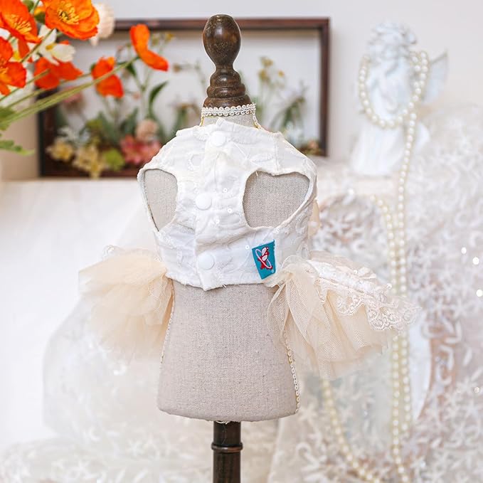 Fashion Sweet Puppy Dog Blingbling Princess Skirt Pet Dog Lace Cake Camisole Tutu Dress G-White-1 L