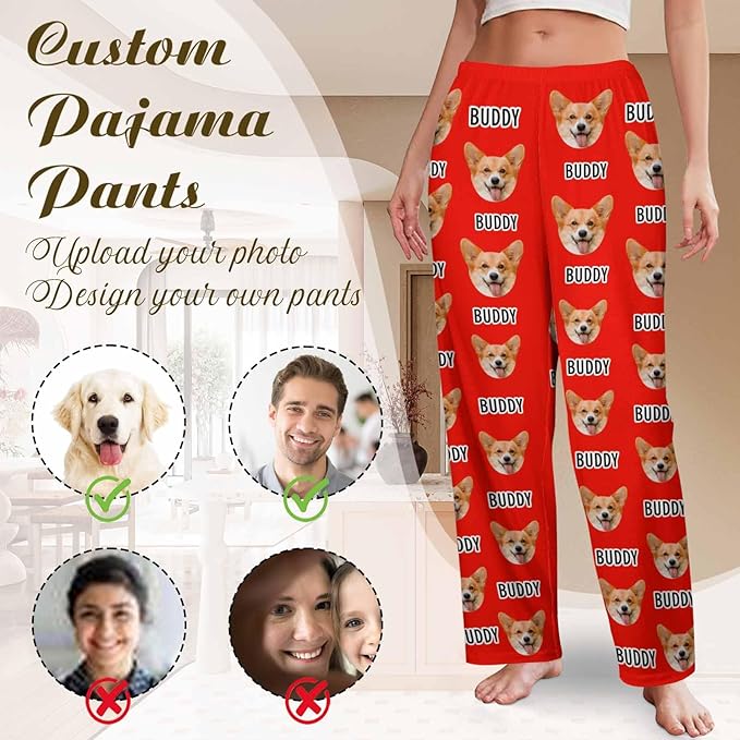 Custom Couple Pajama Pants Sock with Funny Face, Personalized PJ Anniversary Birthday Women Men Pants