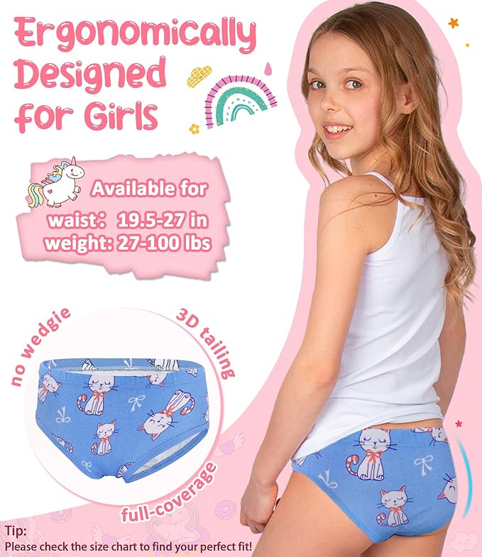 Girls and Toddlers 100% Cotton Underwear Tagless Soft Panties Size 2-3T,4-5T,6,8,10,12 (6-Pack)