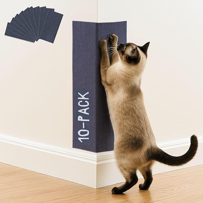 Cat Scratch Mat (Blue, 10 Pack), 23.6’’ x 11.8’’ Cat Wall Corner Scratcher, Versatile Self-Adhesive Replacement Easy Use for Cat Trees, Wall Furniture, Scratching Posts, and Couch Protection