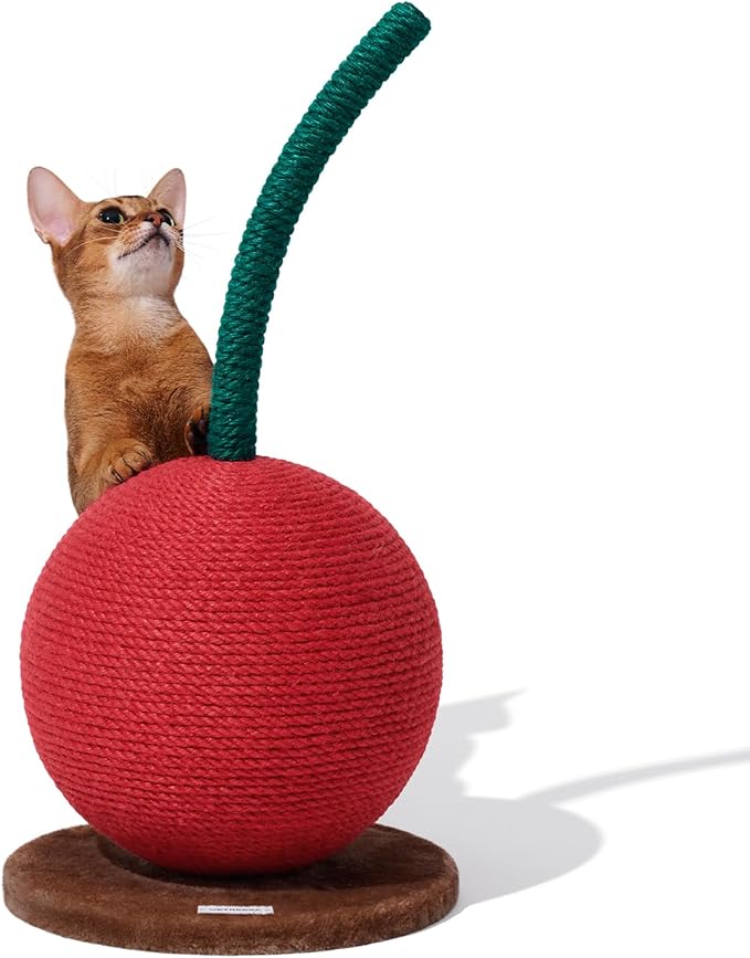 VETRESKA Cherry Cat Scratching Post, 22.64" Tall Cat Scratcher with Jute Rope Ball, Vertical Cat Scratch Post Claw Scratchers for Indoor Cats, Kitten Supplies