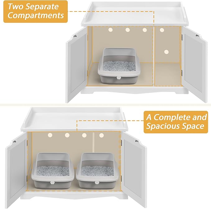 Yaheetech Cat Litter Box Enclosure, Hidden Litter Furniture, Cat Washroom, Pet Crate, Decorative Storage Bench Pet Side Table for Large Cat Kitty, White