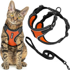 Voyager Escape-Proof Step-in Lock Cat Harness & 5ft Neoprene-Handle Leash Set All-Weather Mesh with Reflective Stitching for Small to Large Cats by Best Pet Supplies, Black Trim-Orange (327), XXXS