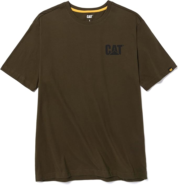 CAT Men's Trademark T-Shirts with Shape-Retention Rib Trim Spandex, Tagless Neck, and Cat Logo on Left Chest
