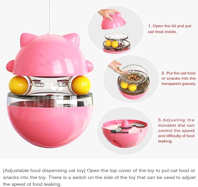 Cat Toy for Indoor Cats Wobble KittenTreat Dispensing Ball Food Dispenser Puzzle Slow Feeder Balls Kitty Stimulating Indoor Interactive Brain Game Toys Gift (Pink)