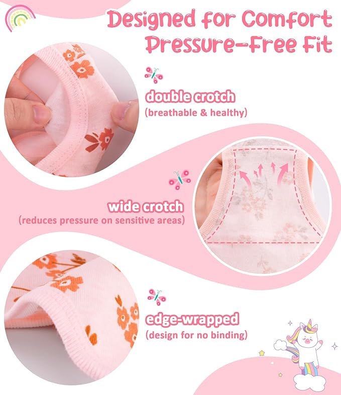 Girls and Toddlers 100% Cotton Underwear Tagless Soft Panties Size 2-3T,4-5T,6,8,10,12 (6-Pack)