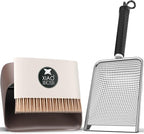 XIAOXINGYUN Litter Scooper with Holder for Sandbath Box,Stainless Steel Litter Scooper Includes Portable Small Broom and Dustpan, Mesh Shovel-Easy to Clean - Suitable for Cat Litter Box