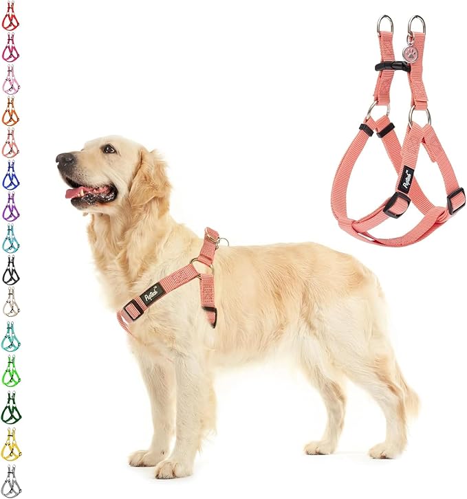 PUPTECK No Pull Dog Harness Soft Adjustable Basic Nylon Step in Puppy Vest Outdoor Walking with ID Tag Medium LightCoral