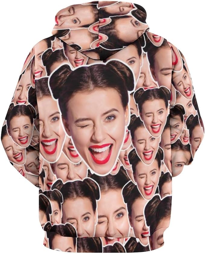 Artsadd Custom Face Unisex athletic Pockets Sweatshirt Loose Hoodie Custom Christmas Long Sleeve Sweatshirt Hooded Pullover