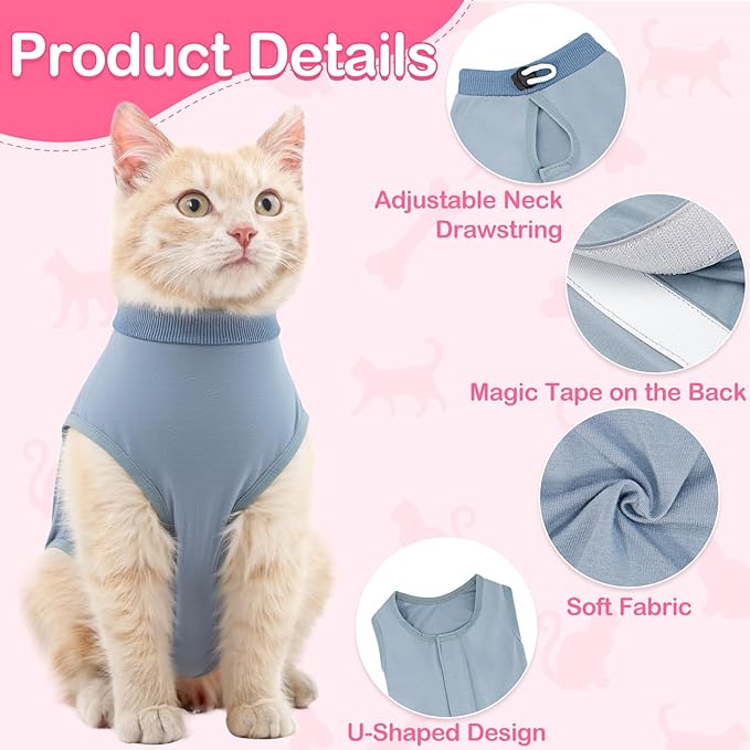 Coppthinktu Cat Recovery Suit for Abdominal Wounds or Skin Diseases, Cat Onesie for Cats After Surgery Female Kitten Recovery Suit, Breathable E-Collar Alternative After Spay Anti Licking ﻿