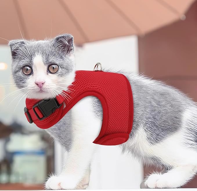 MoNiBloom Soft Cat Harness for Walking Escape Proof and Travel, Kitten Adjustable Breathable Vest Harness - Red, L