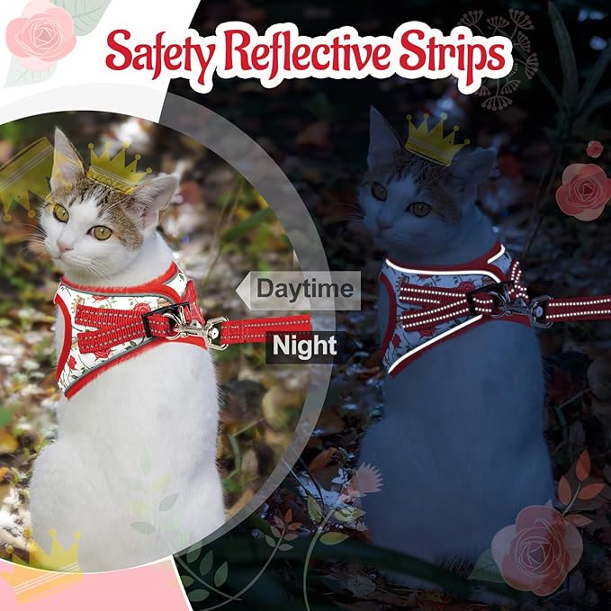 Cat Harness and Leash Escape Proof for Walking, Adjustable Soft Kitten Harness with Reflective Straps Step in Cat Vest Harness for Small Kitten and XS Dogs (Red, XXS-Chest(8.7"-10.2"))