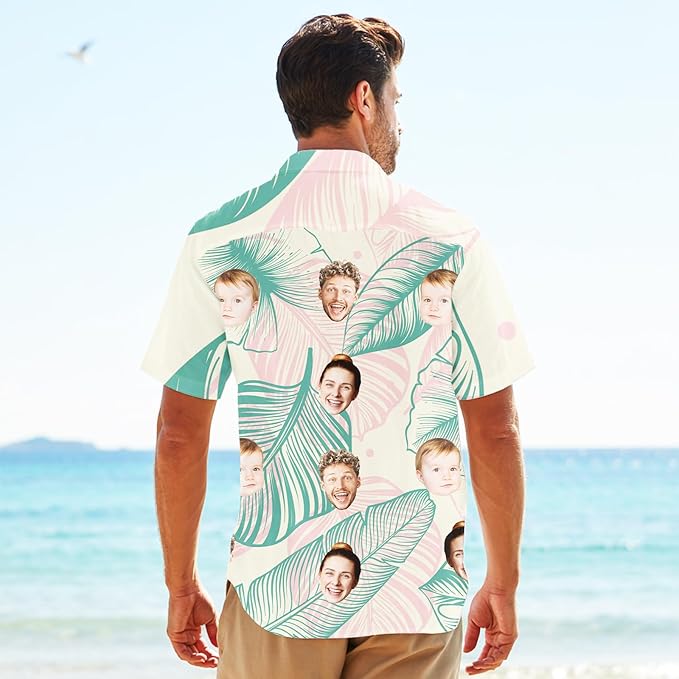 Custom Hawaiian Shirt with Face for Men, Unisex Tropical Beach Shirts Personalized Casual Funny Hawaii Button Down Shirts