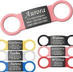 Anavia Slide On Silent Pet ID Tags, S/M/L/XL Personalized Black Stainless Steel Colored Silicone Cat Dog Name Tag, Customized Engraved Nameplate, Quiet Chew-Proof Pet Collar Tag (Pink, Medium)