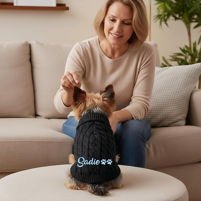 Custom Dog Sweater with Embroidered Name Personalized Knitted Winter Clothes for Small Medium Large Dogs Soft Pet Sweater for Cats Girl Boy Christmas Birthday Gifts