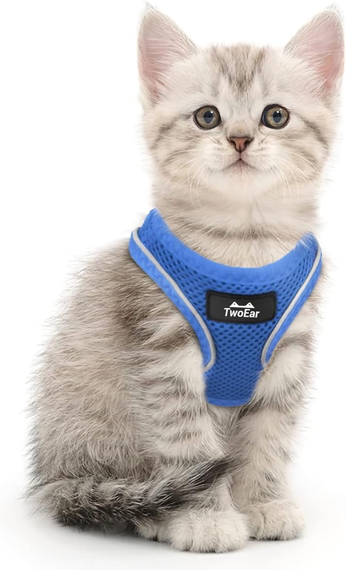 TwoEar Dog Vest Harness Reflective, No-Pull Pet Harness Easy Control with Breathable Mesh, Soft Puppy Step-in Harness No-Choke for Outdoor Walking, Training for Small Dogs, Cats(XS, Blue)