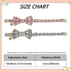 2 Pack Soft Cotton Cat Collars with Bowtie and Bell Breakaway Plaid Cat Kitten Collar(Pink and Jade Green)