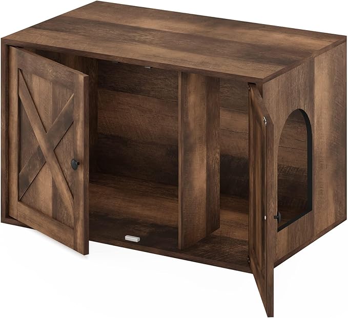 Furinno Peli Farmhouse Cat Litter Box Enclosure, Rustic Brown