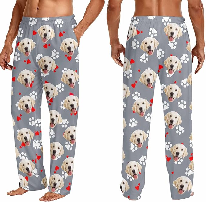 Custom Couple Pajama Pants Sock with Funny Face, Personalized PJ Anniversary Birthday Women Men Pants