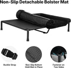 Veehoo Elevated Dog Beds Large Sized Dog with Fluffy Plush Bolster Cushion, Washable Orthopedic Dogs Couch Bed, Raised Pet Cot with Removable Mat, Breathable Mesh, No-Slip Feet, 53 x 37 inches, Black