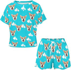 D-Story Custom Short Pajama Set with Pet Face Personalized Photo Sleepwear 2 Pieces Pjs Nightwear Xmas Gift for Women