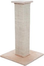 Cat Scratching Post with Carpeted Base - 27.75-Inch Sisal Burlap Fabric Scratcher - Furniture Scratching Deterrent for Indoor Cats by PETMAKER (Beige)