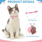 BINGPET Reflective Cat Collar Breakaway with Bells,3 Pack Kitten Collar for Girl Boy Cats with Cute Pendant Glow in The Dark,Adjustable 8''-11.8'',Pink