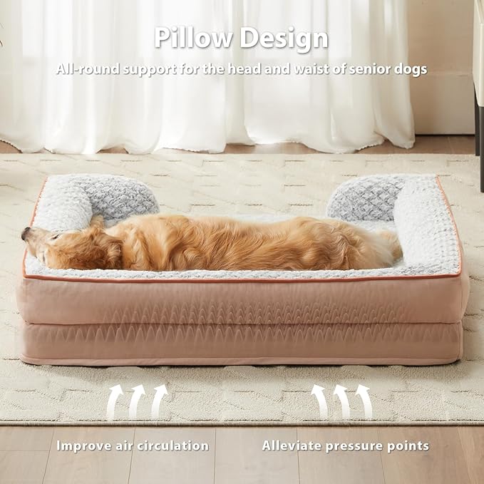 Orthopedic Dog Bed for Large Dogs, Egg Crate Foam Bed for Large Dogs, Equipped with Removable Waterproof Pillow Cover and Anti-Slip Bottom, Pet Bed