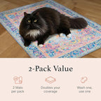 Lovewag Cat Litter Box Mats 2 Pack - Small 16x24 Machine Washable, Easy Clean, Non-Slip, Waterproof Mats for Indoor Cats - Kitty Litter Mess Control & Pet Urine Floor Protection - (Caramel Creme)