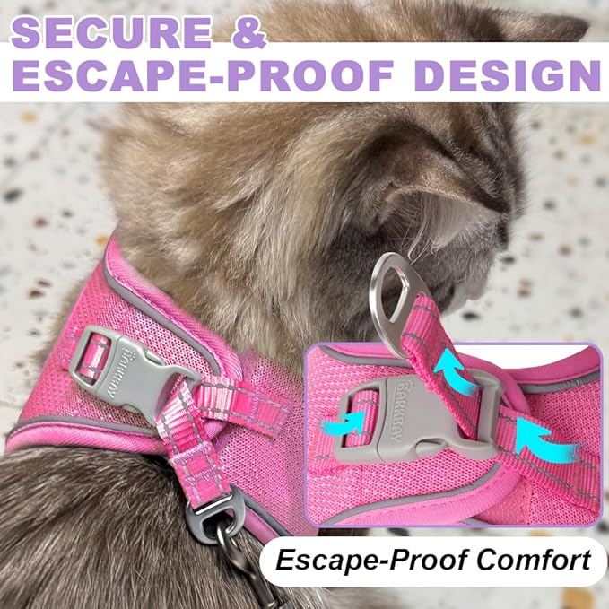 Cat Harness and Leash Set,Escape Proof Kitten Harness,Step in Adjustable Soft Lightweight,Easy Control,Reflective Strips Comfortable for Walking Travel(Pink,S)