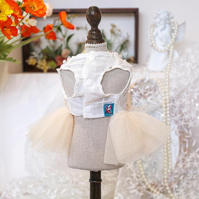 Fashion Sweet Puppy Dog Blingbling Princess Skirt Pet Dog Lace Cake Camisole Tutu Dress E-Champagne L