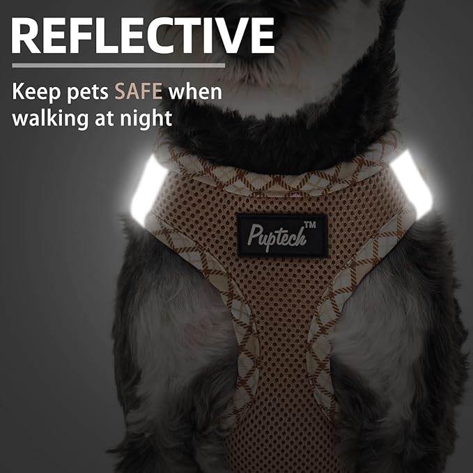 PUPTECK Dog Harness and Leash Set for Small Medium Dogs No Pull Step-in Soft Mesh Puppy Cat Vest Harnesses Reflective at Night, Beige M